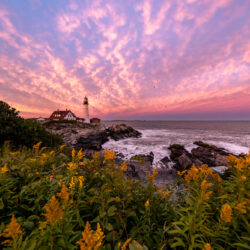 Portland Head Light lighthouse at sunset